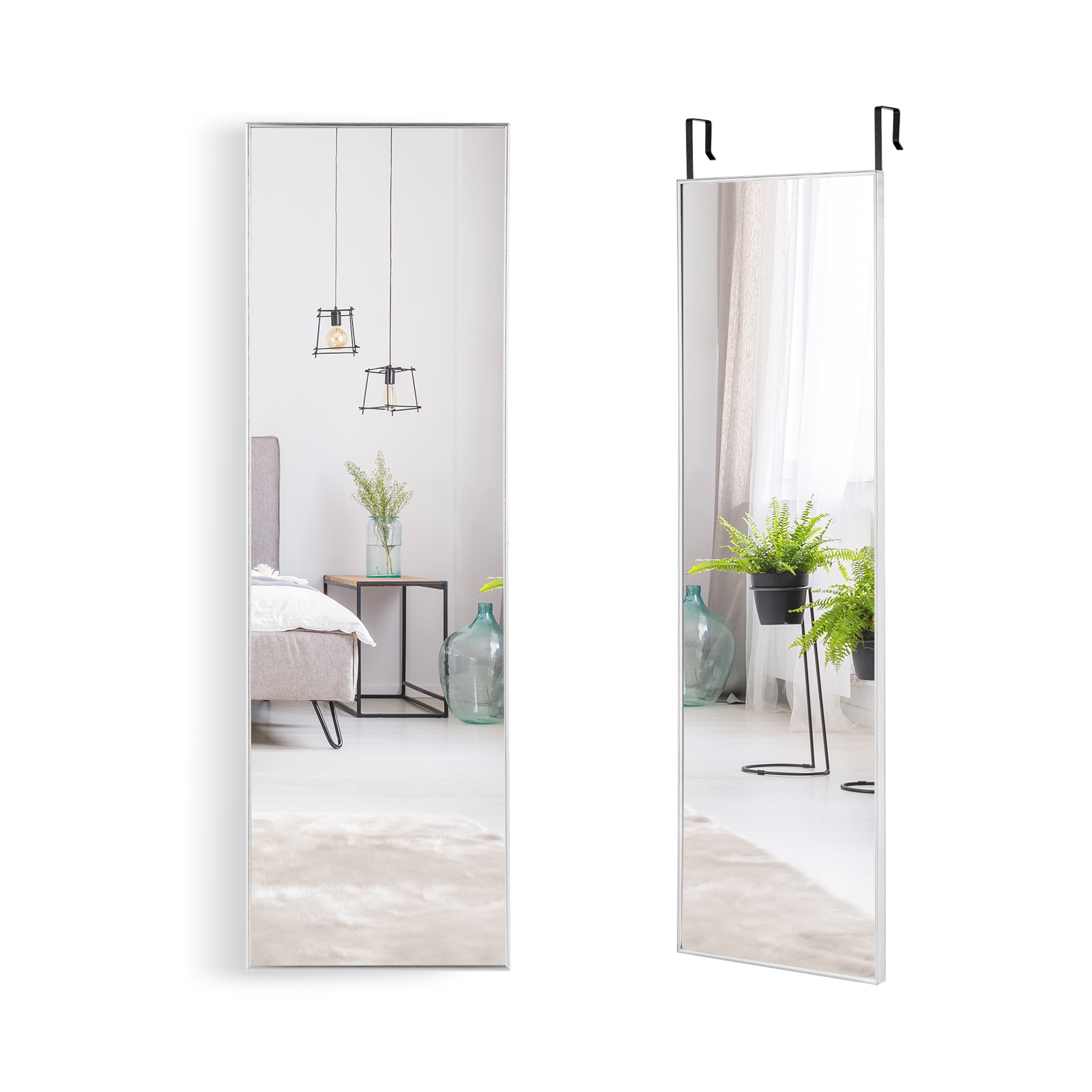 Full Length Wall Hanging Mirror with Adjustable Hook - Silver