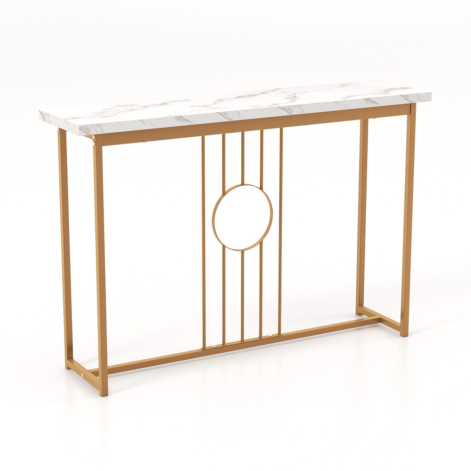 Console Table - 120cm Modern Faux Marble Top Console Table with Heavy-duty Metal Frame-White