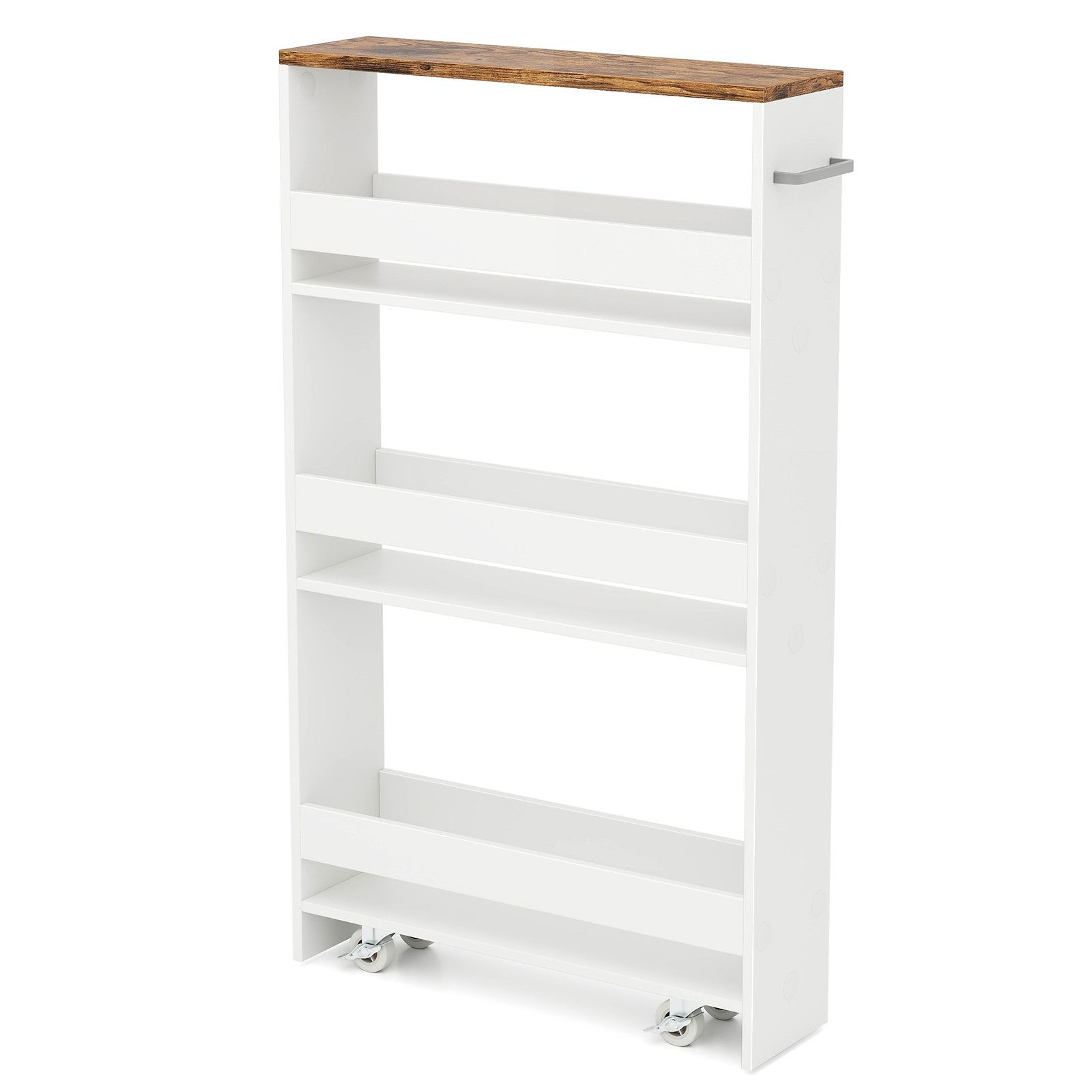 CAIN 4-Tier Slim Storage Cart with Open Shelves and Wheels-Coffee