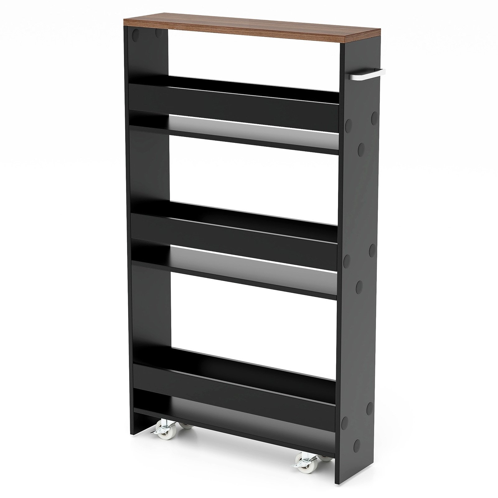 CAIN 4-Tier Slim Storage Cart with Open Shelves and Wheels-Brown
