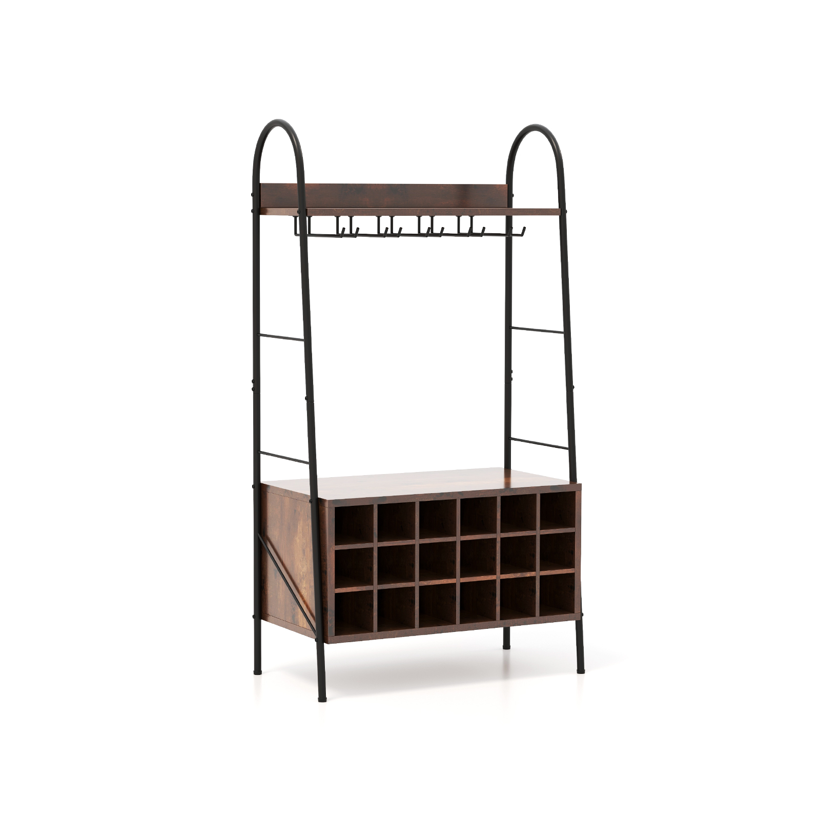 Bakerâ€ s Rack with Detachable Wine Rack and 5 Rows of Stemware Holder-Rustic Brown