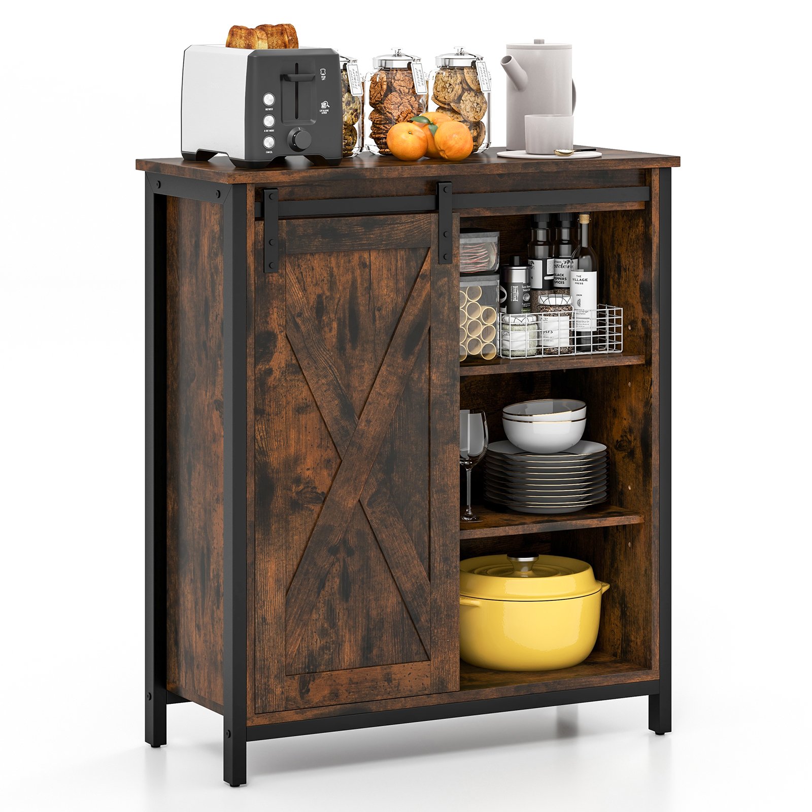 Sideboard - 70cm Farmhouse Accent Storage Cabinet Rustic Sideboard Buffet Cabinet-Rustic Brown