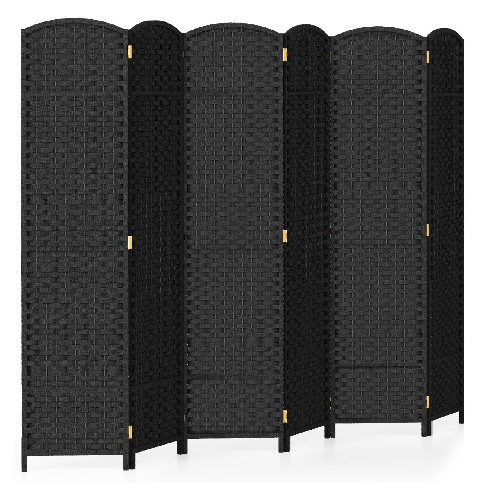 Room Divider - 6-Panel Room Divider Folding Privacy Screen with Hand-woven Texture-Black