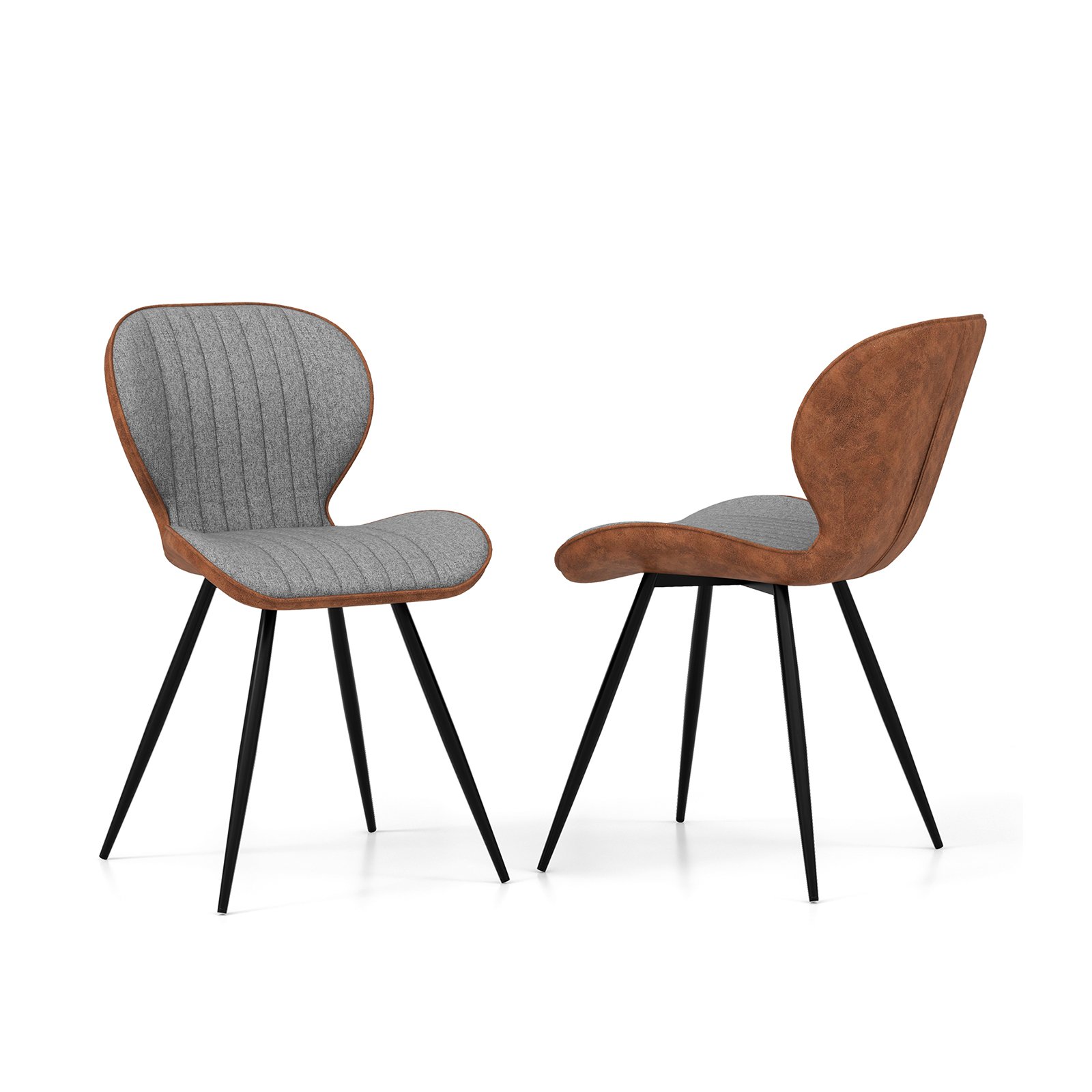 Dining Chair - 2 Set Armless Dining Chair Modern Accent Chairs with Curved Backrest-Grey