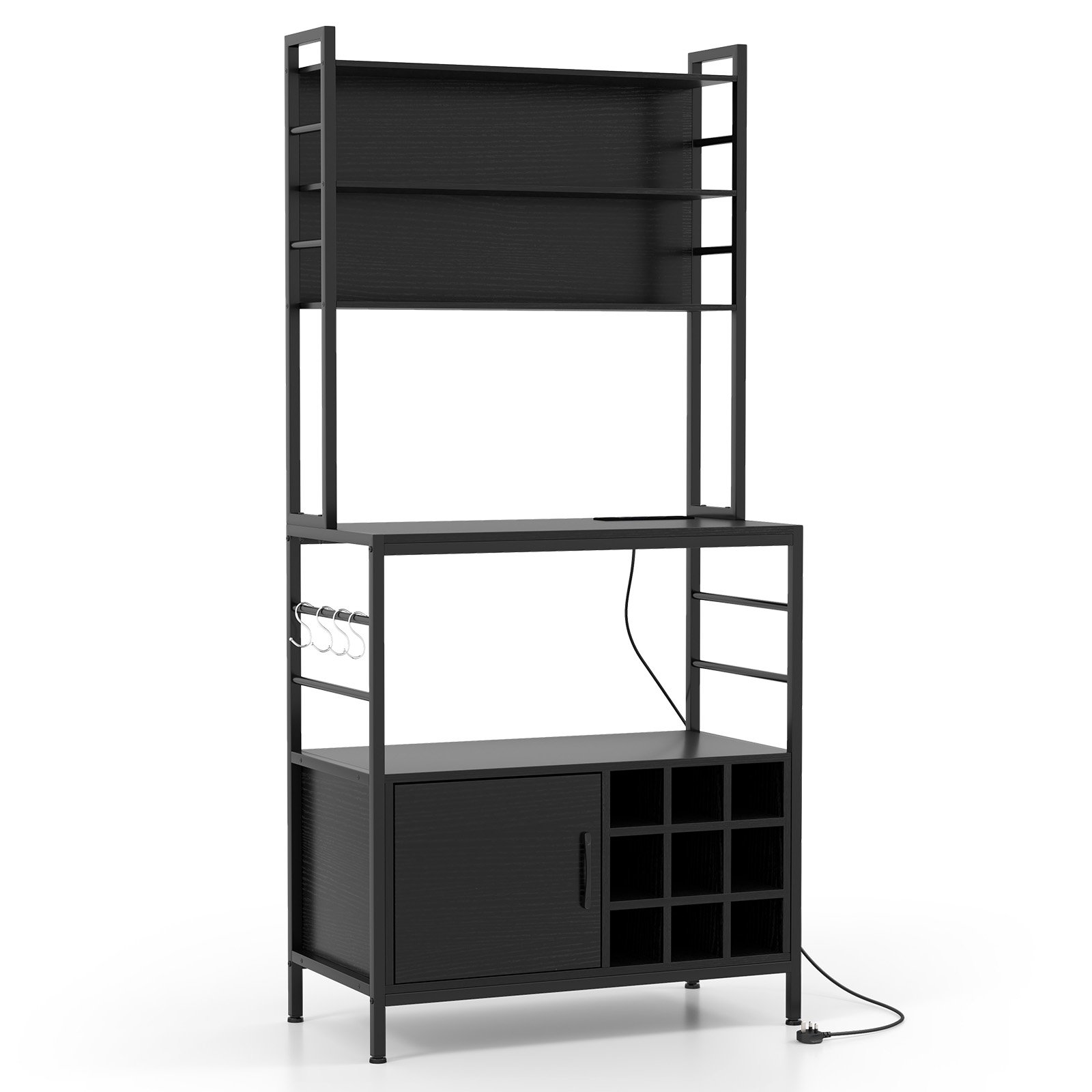 ORCOSI Bakers Rack with Power Outlet and Heavy-Duty Metal Frame-Black