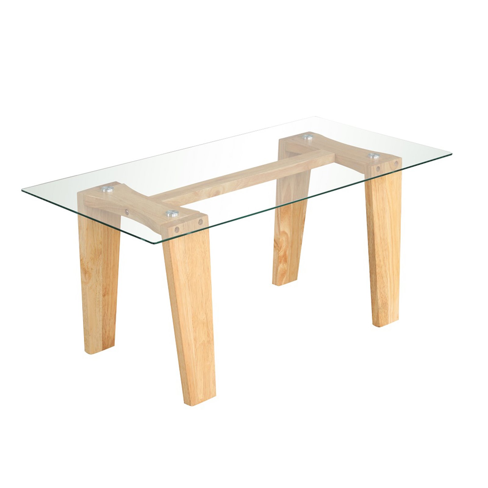 Coffee Table - Rectangle Coffee Table with Transparent Tabletop and Rubber Wood Frame-Natural