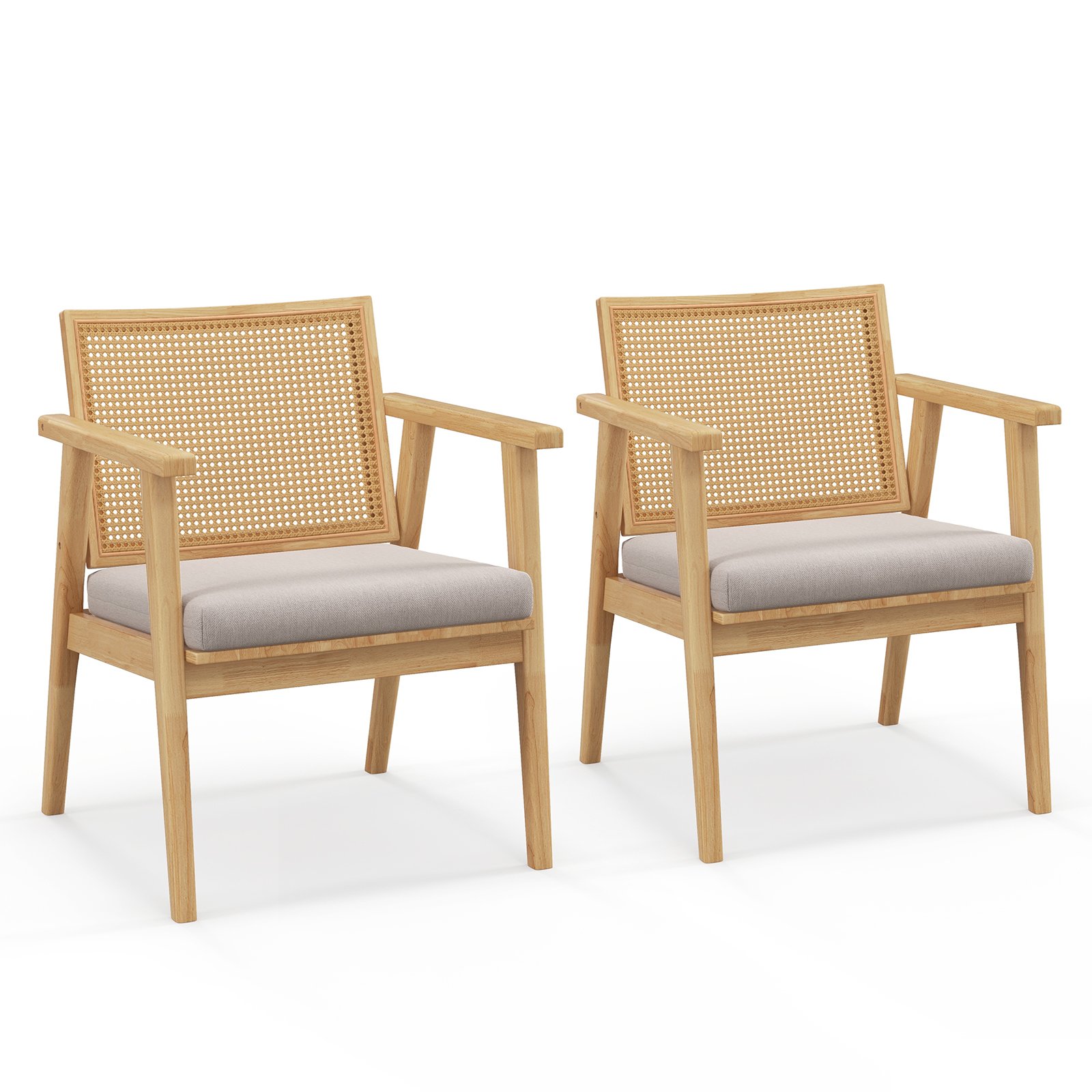 Armchair - Modern Accent Chair with Solid Rubber Wood Frame-Natural