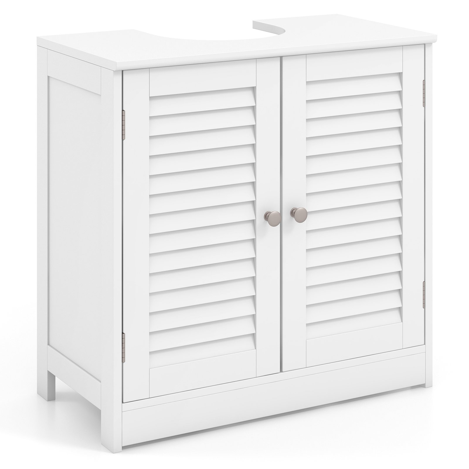 Bathroom Cabinet - Freestanding Bathroom Vanity Cabinet with 2 Shutter Doors and U-Shape Cut-Out-White