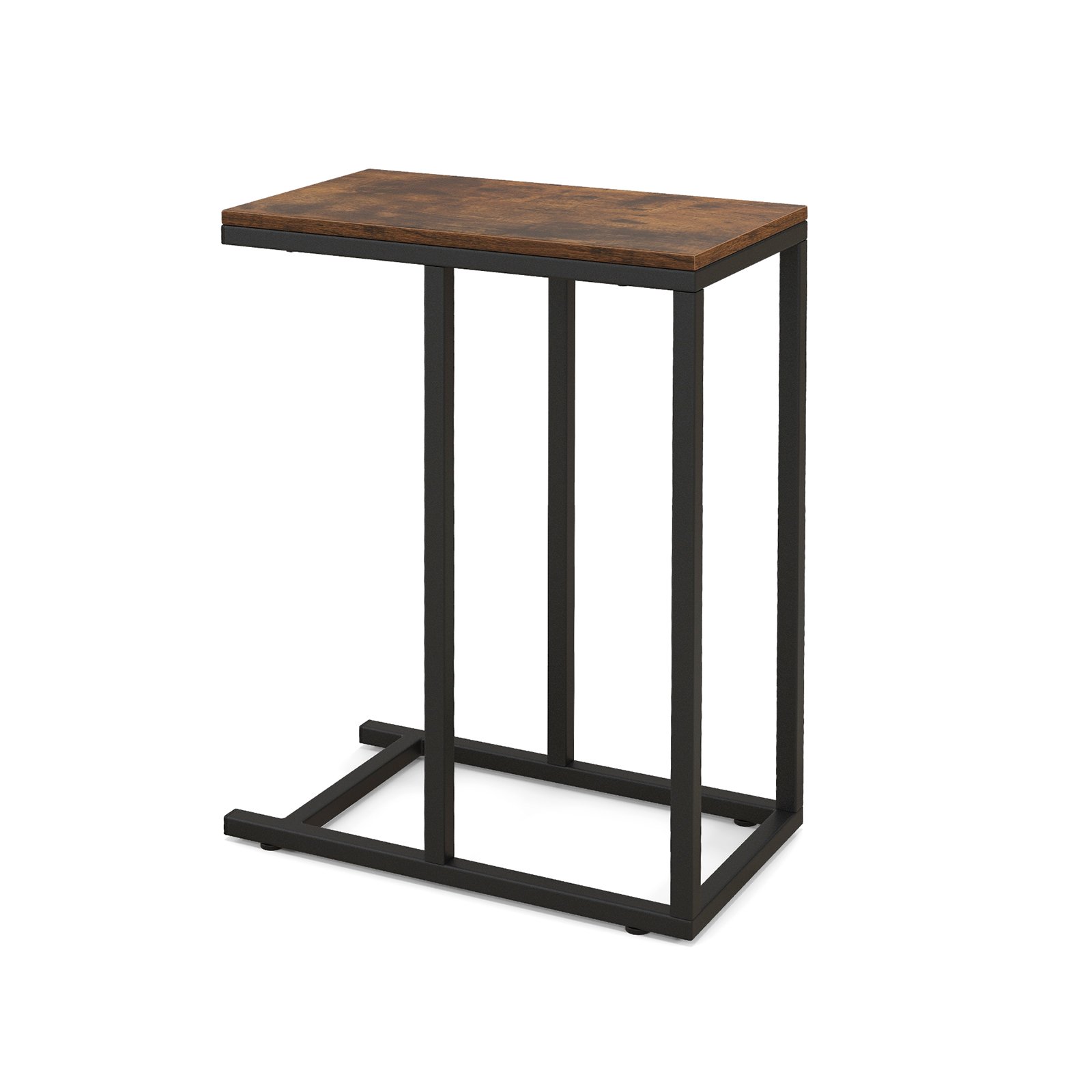 Side Table - C-Shaped End Table for Couch and Bed with Metal Frame-Rustic Brown