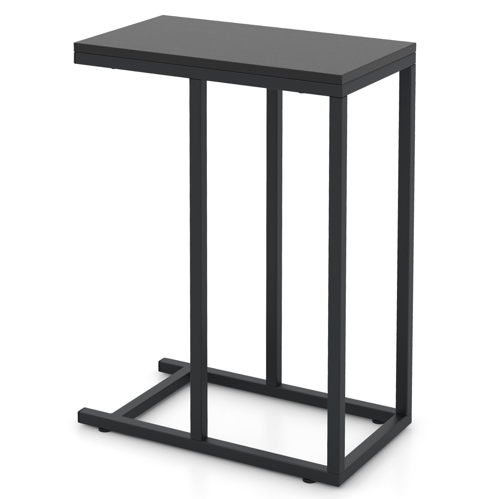C-Shaped End Table for Couch and Bed with Metal Frame-Black