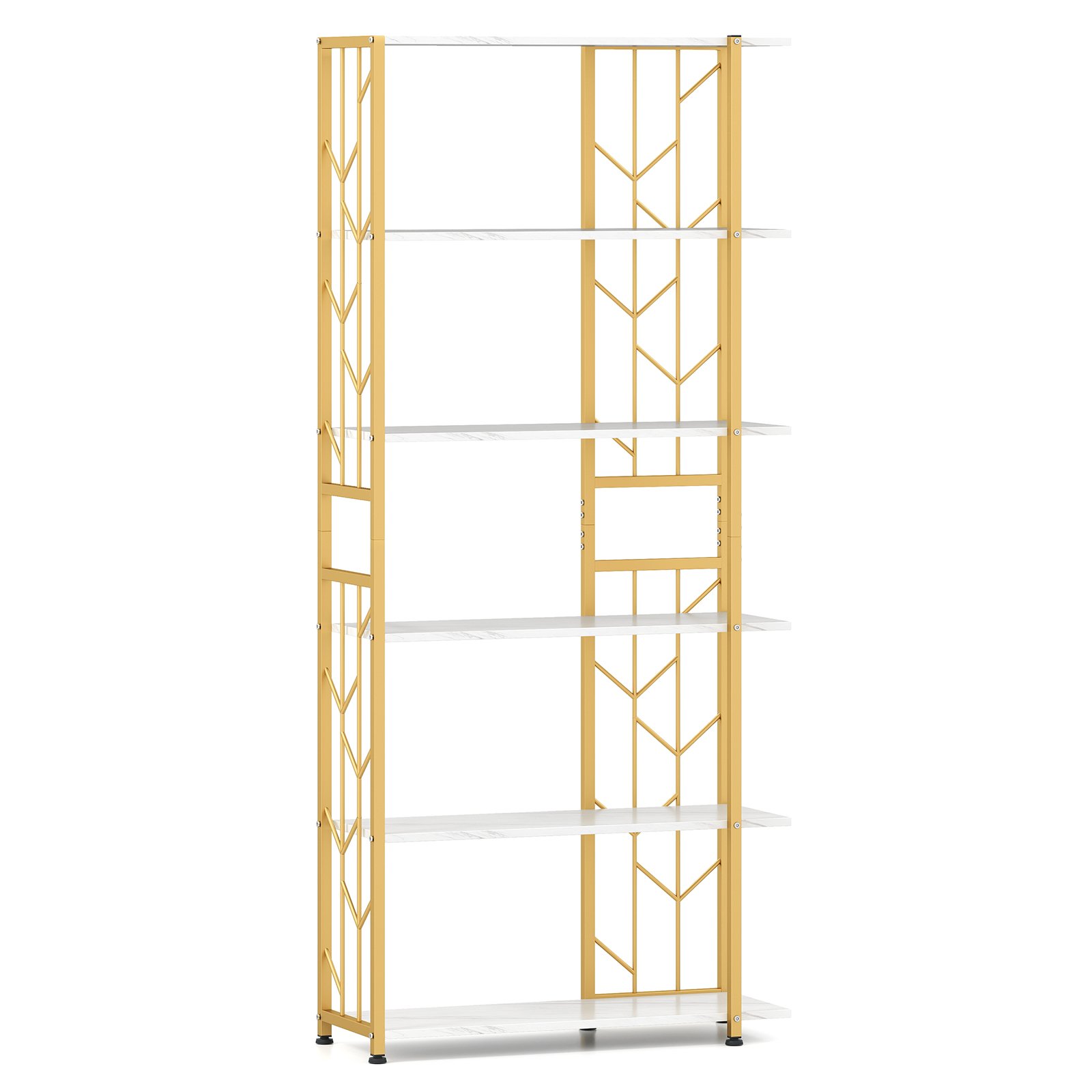 ELLTHORNE 6-Tier Modern Geometric Bookcase with Heavy-duty Metal Frame for Study-White