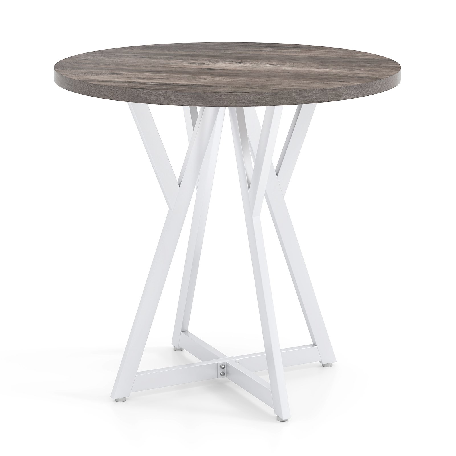 ELSMAR 80cm Round Dining Table with Metal Pedestal Base and Adjustable Foot Pads-Natural