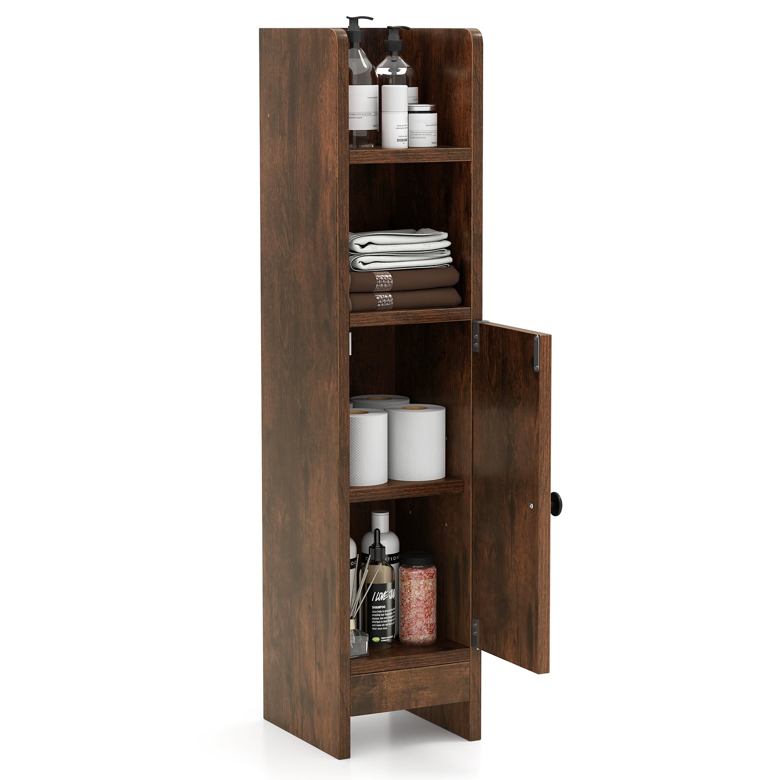 FOLWYN Bathroom Storage Cabinet with Door and Adjustable Shelves-Rustic Brown