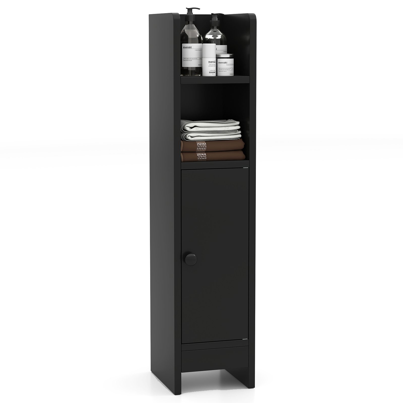 FOLWYN Bathroom Storage Cabinet with Door and Adjustable Shelves-Black