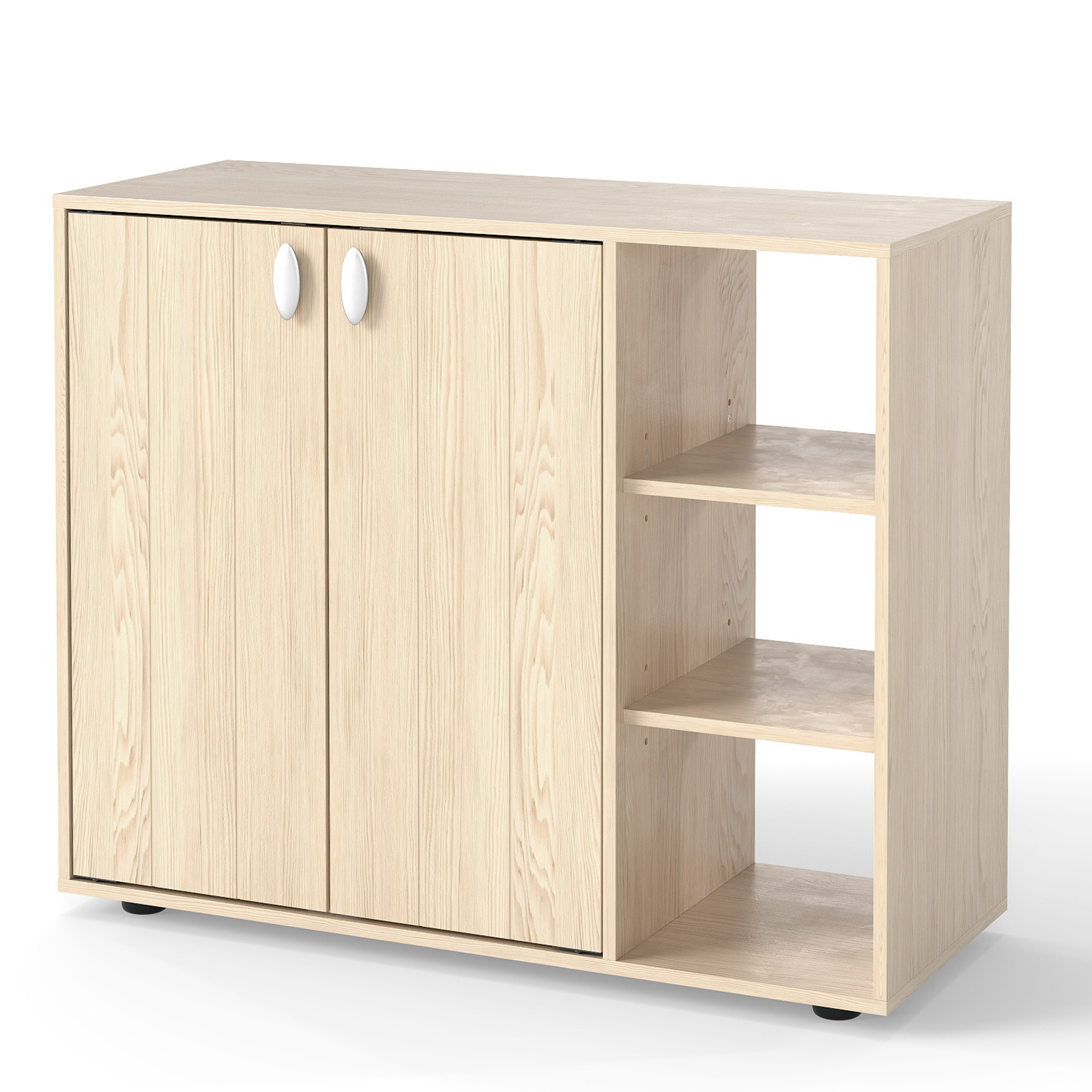 YVION 3-Tier Shoe Cabinet with Doors and Adjustable Open Shelves - Natural