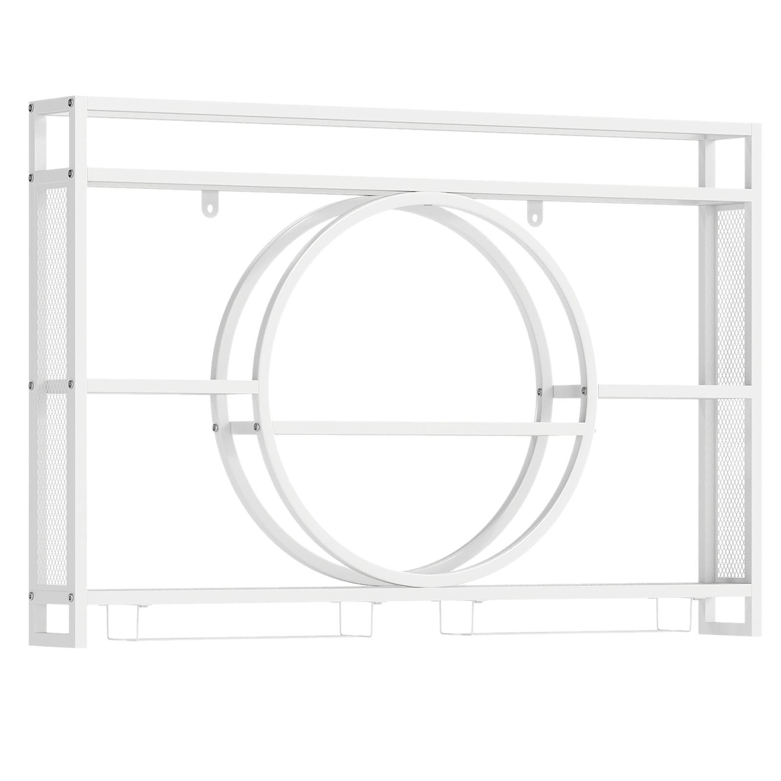 UVENA Wall Mounted Wine Rack 5-Tier with Glass Holder-White