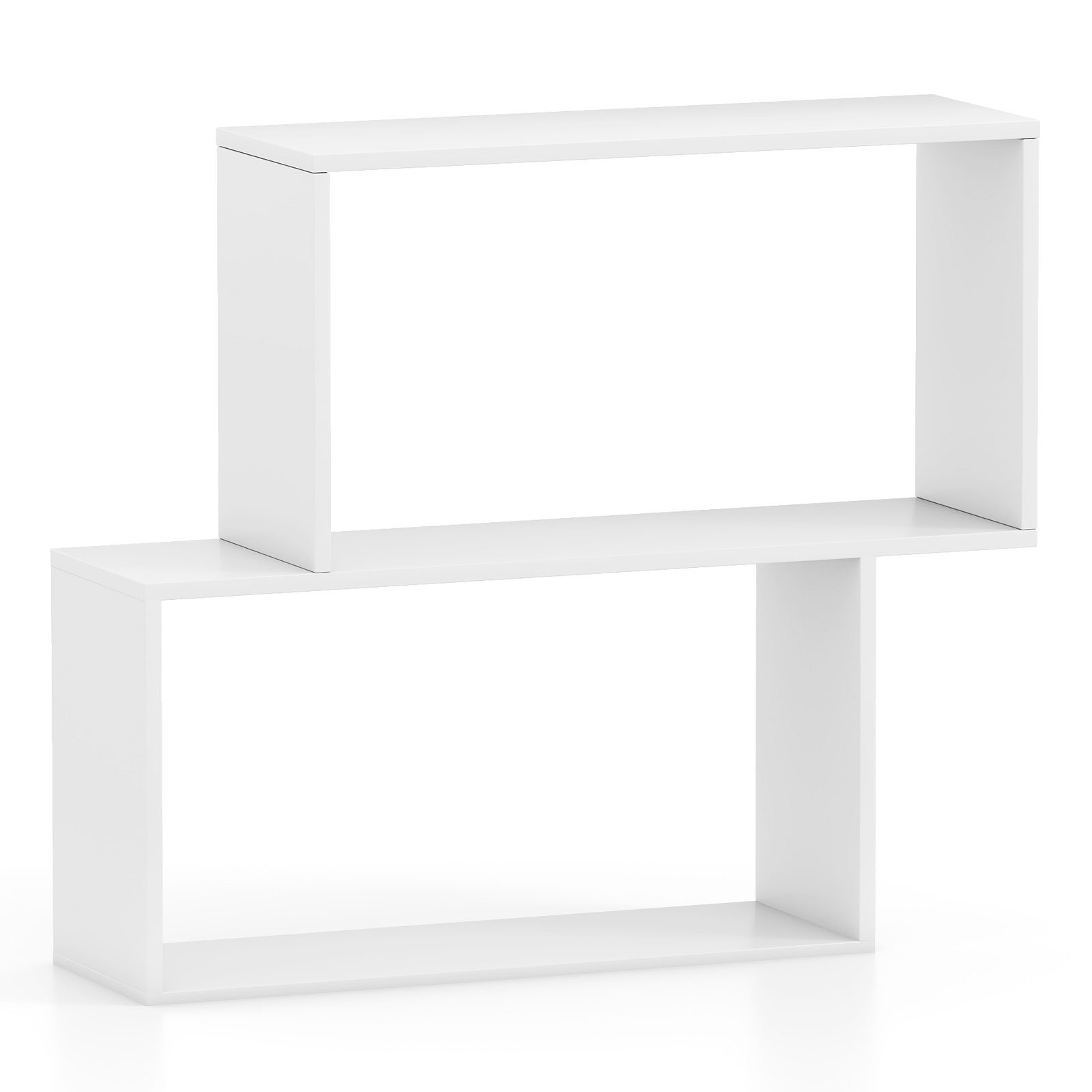 GRENTHOR 3-Tier Geometric Bookshelf Freestanding Wooden Bookcase with 2 Cubic Compartments-White