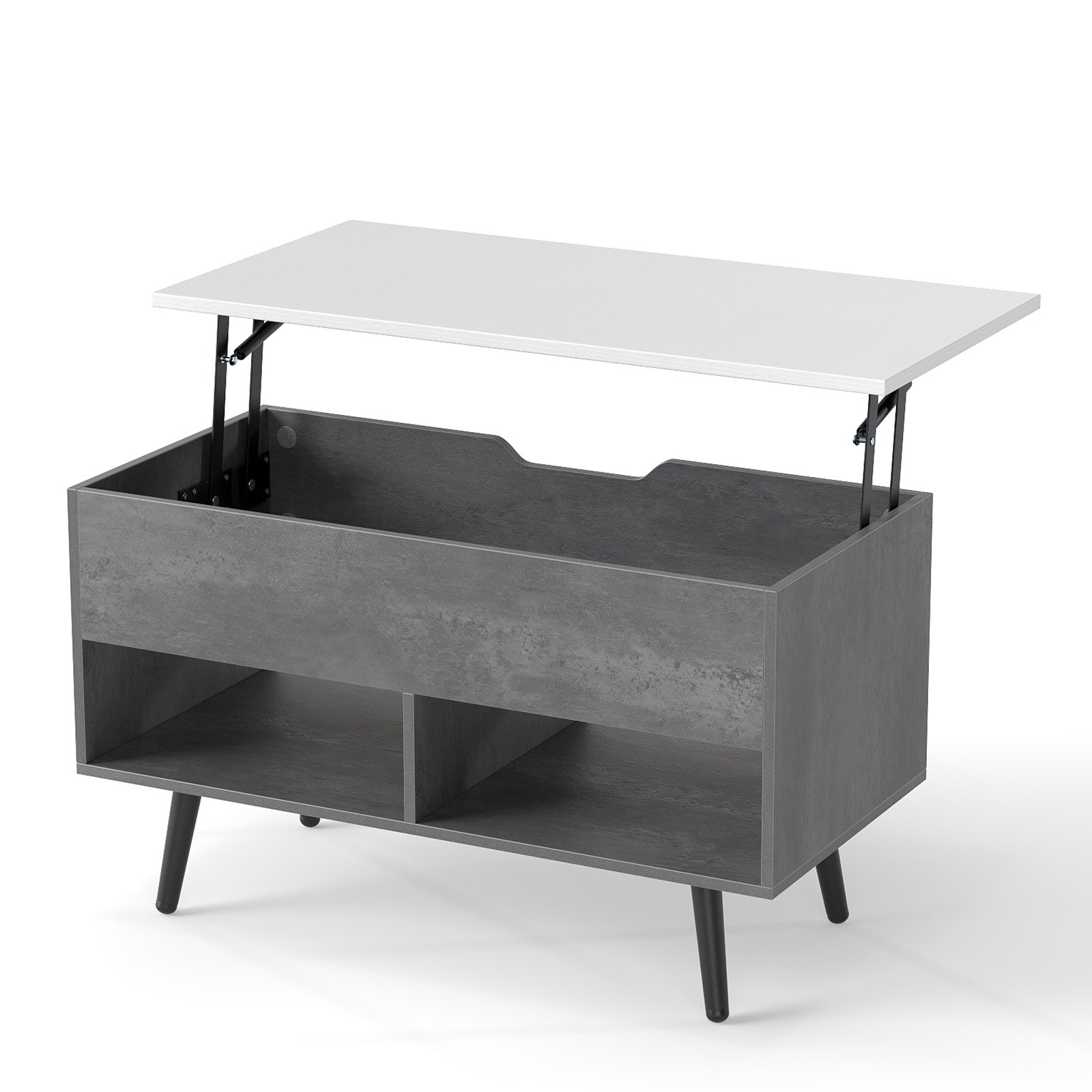 GRENWELL Lift Top Coffee Table with Hidden Compartment and Open Storage Shelves-Grey