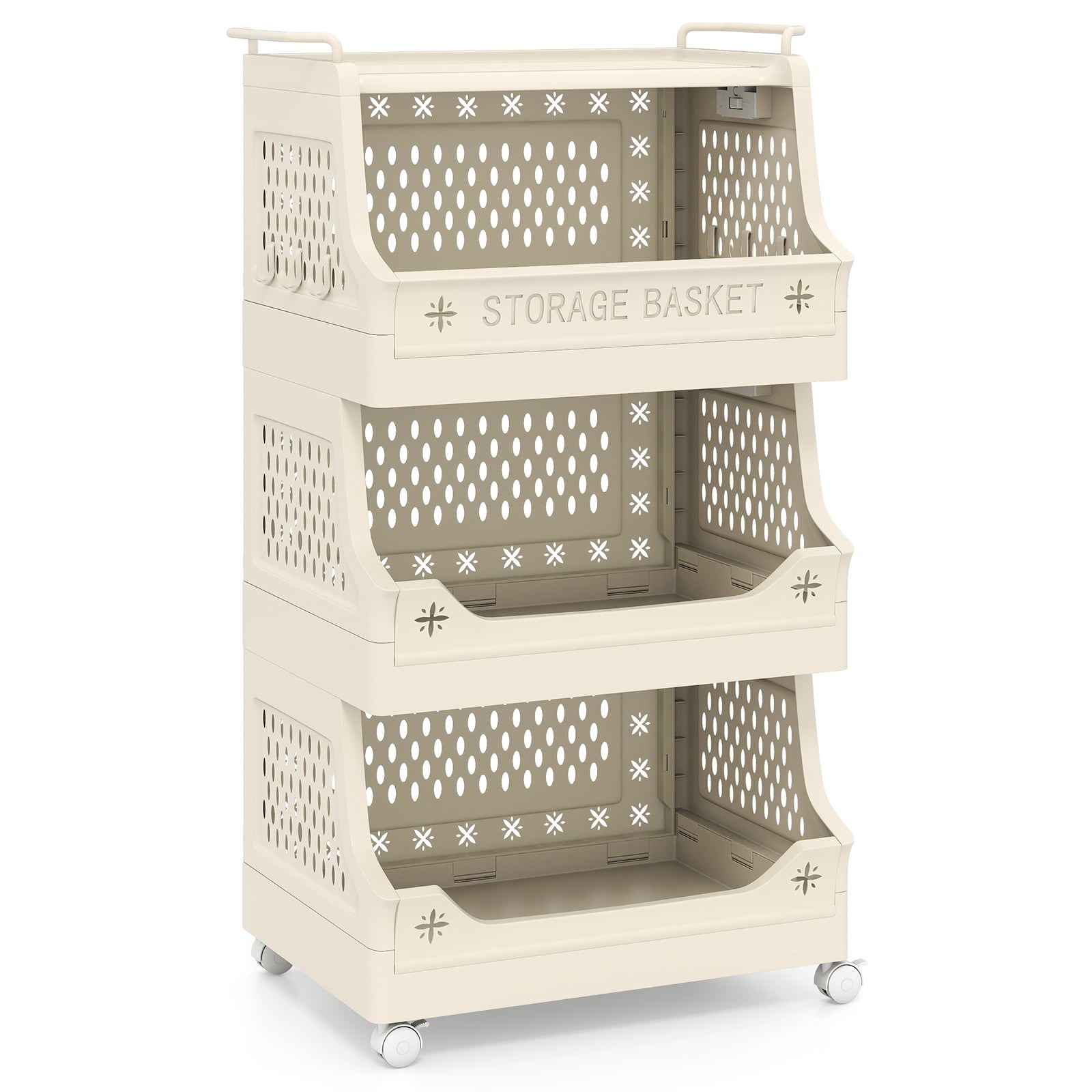 FYNEX 4-Tier Rolling Laundry Basket with Wheels & Handles-Beige