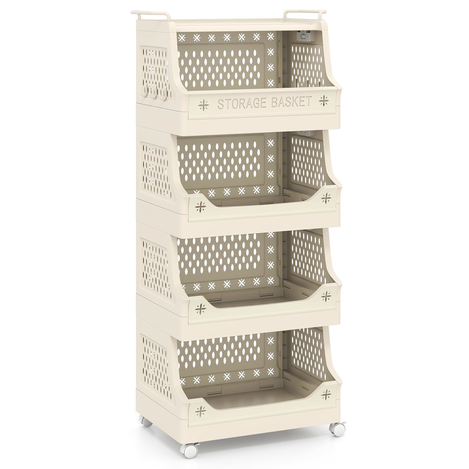 FYNEX 5-Tier Rolling Laundry Basket with Wheels & Handles-Beige