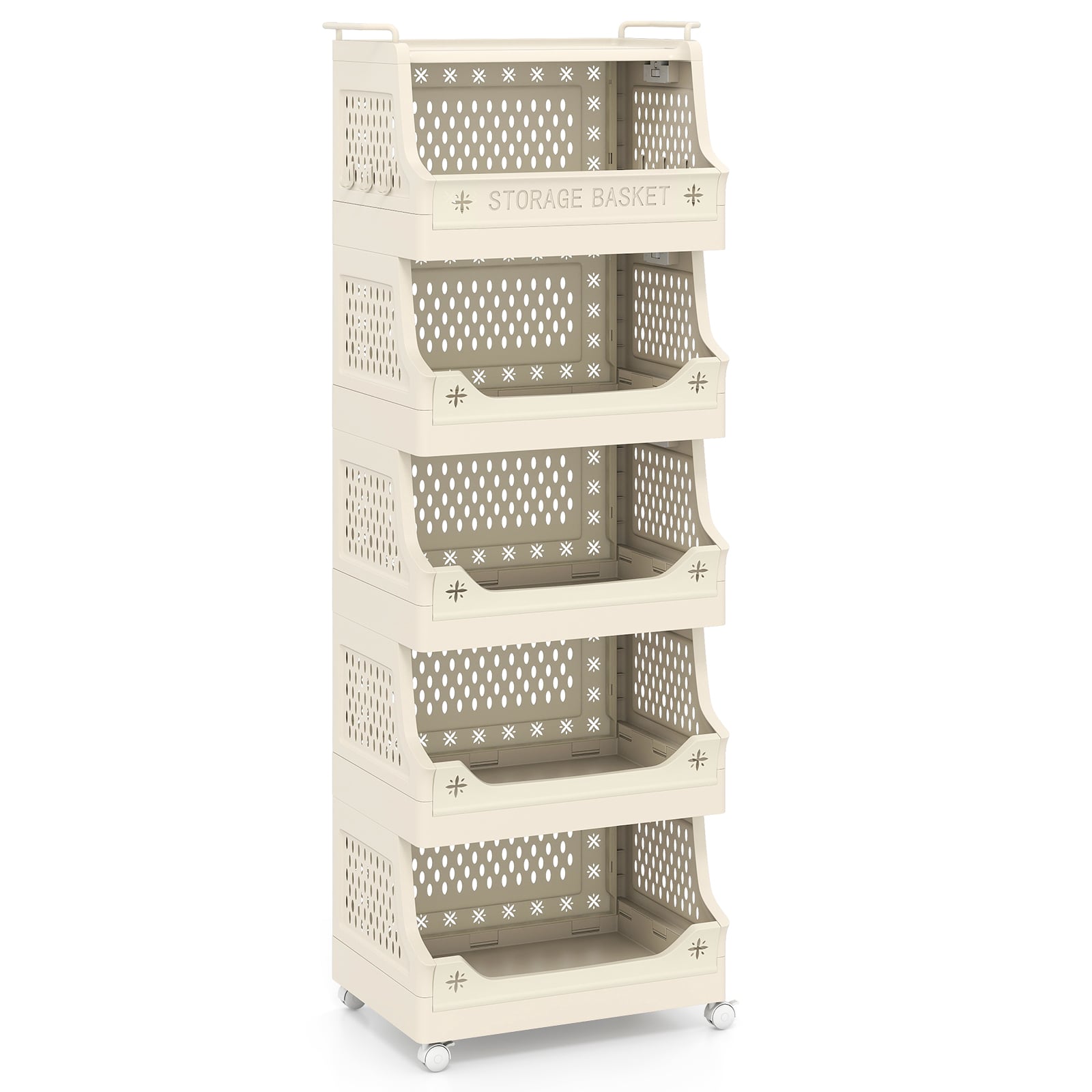 FYNEX 6-Tier Rolling Laundry Basket with Wheels & Handles-Beige