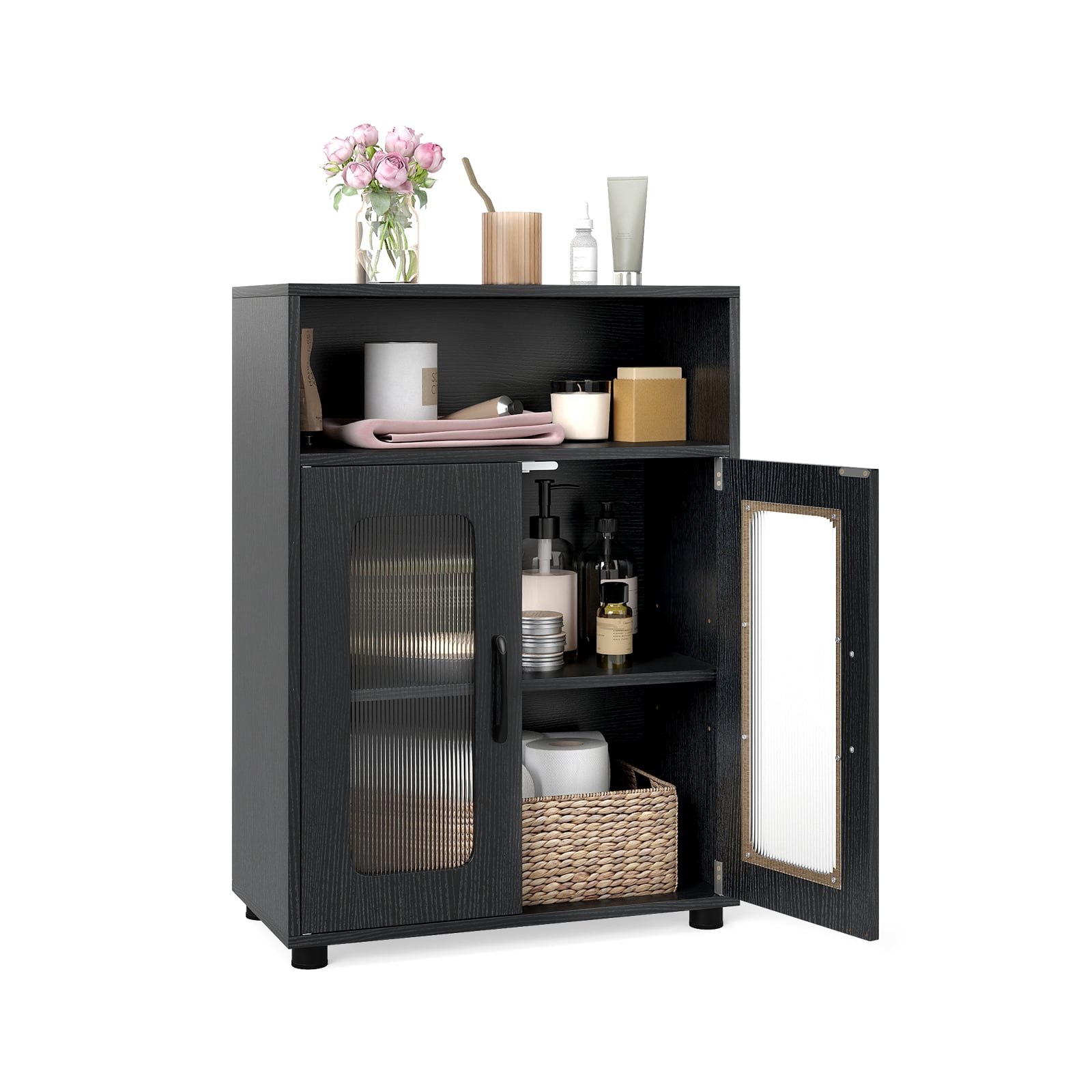LUVON Bathroom Cabinet with 2 Doors & Adjustable Shelf-Black