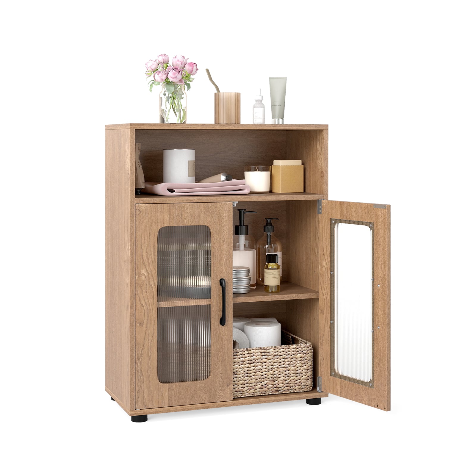 LUVON Bathroom Cabinet with 2 Doors & Adjustable Shelf-Natural