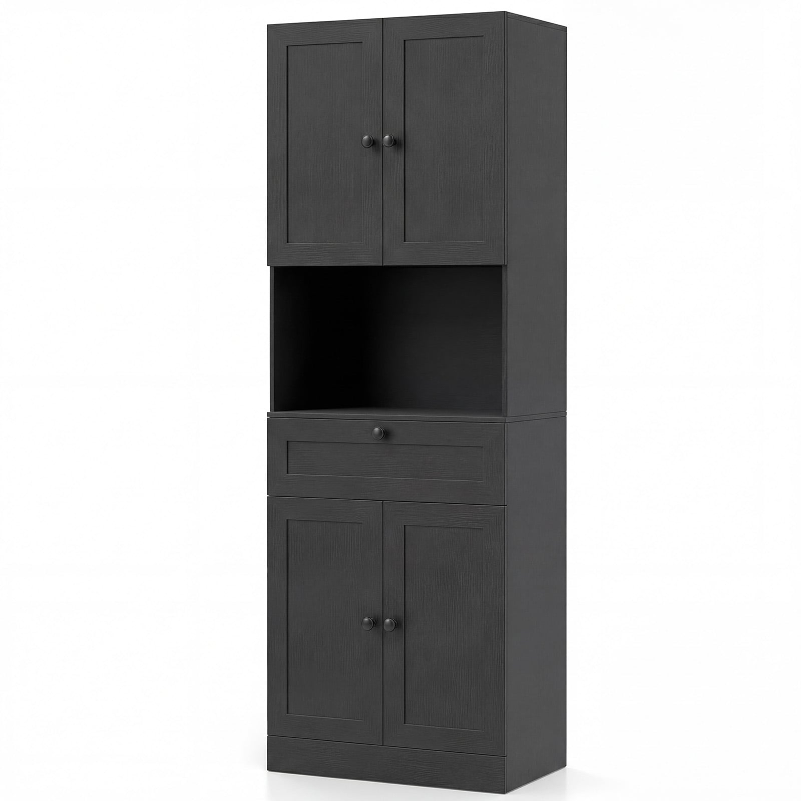 CIREL Tall Bathroom Cabinet with 4 Doors & Drawer-Black