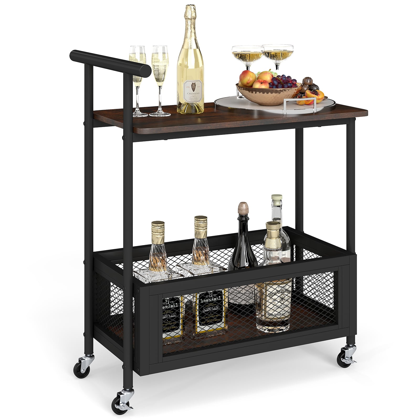 Rolling End Table 2-Tier with Handle-Rustic Brown