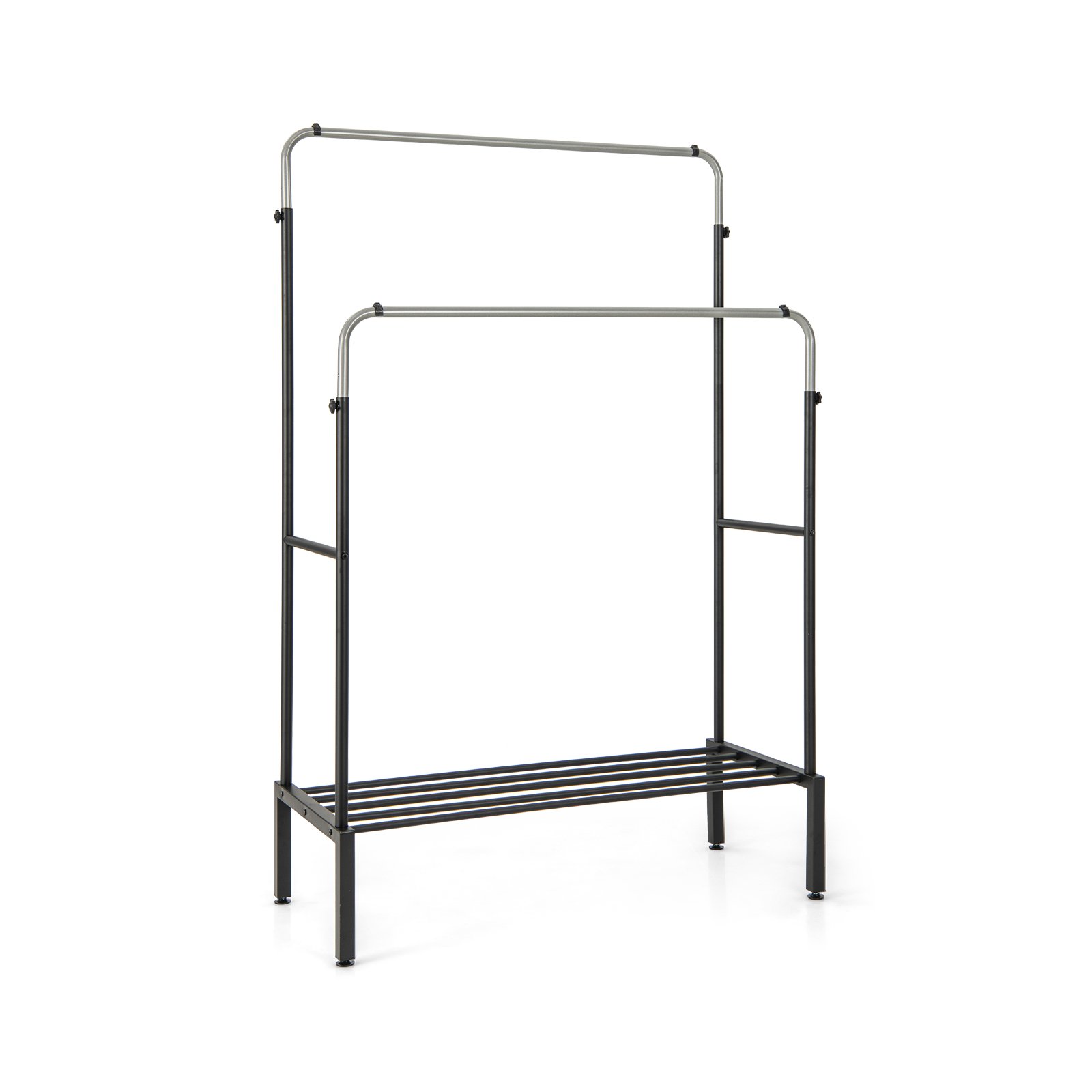 Garment Rack - Metal Clothes Stand Rack with 2 Rods and Shoe Shelf-Silver