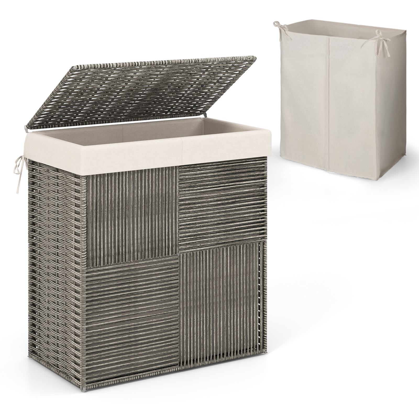 Laundry Basket - 110L Laundry Hamper with Handles and Removable Liner Bag-Grey