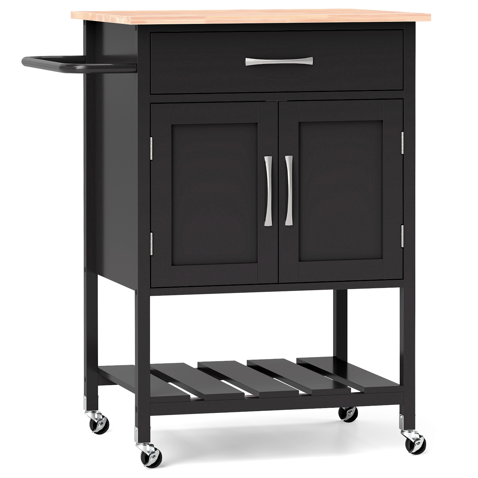 Kitchen Trolley - Rolling Kitchen Island Cart with Drawer and 2-Door Storage Cabinet-Black