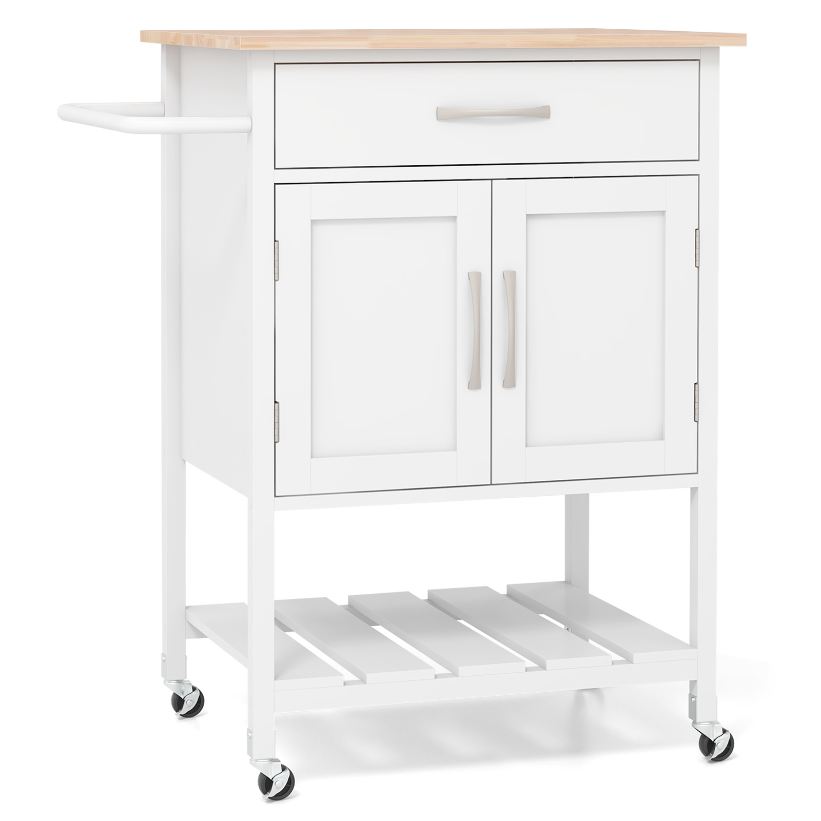Kitchen Trolley - Rolling Kitchen Island Cart with Drawer and 2-Door Storage Cabinet-White