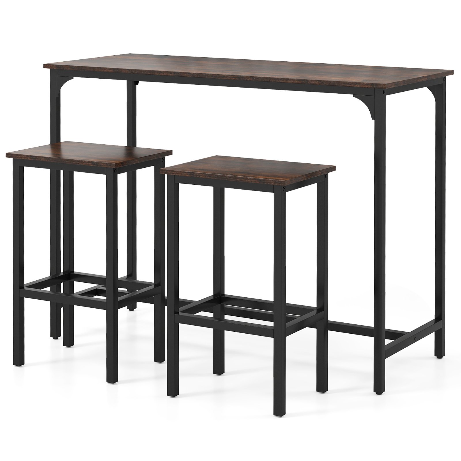 VANE 3-Piece Dining Table Set with High Top Rectangular Pub Table and Chairs-Rustic Brown