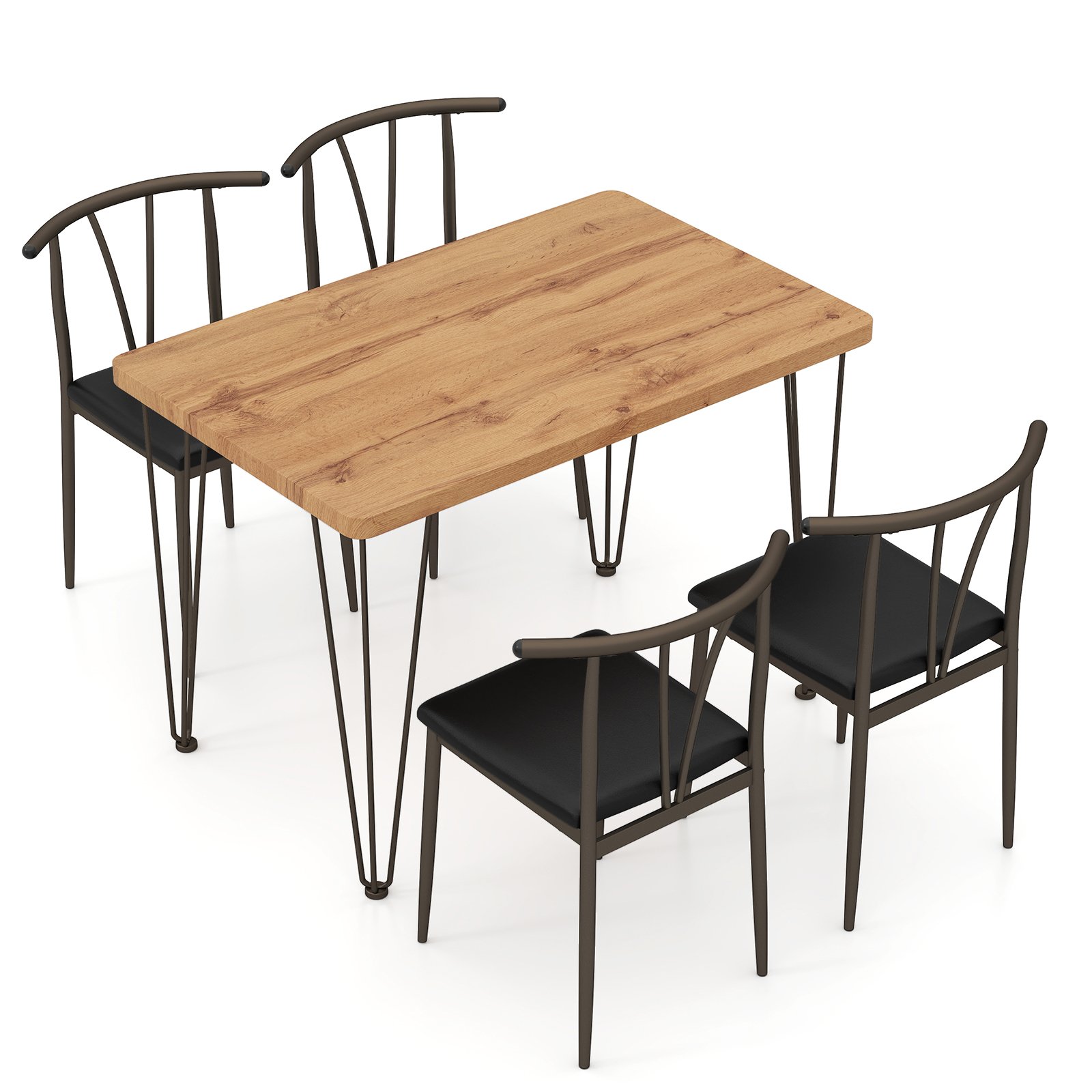 5-Piece Dining Table Set wuth Upholstered Seat and Metal Frame-Coffee