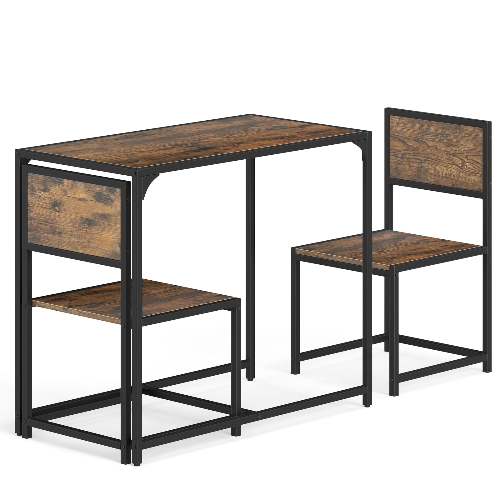 LYNOR 3 Piece Dining Table Set with Metal Frame and Low Back-Brown