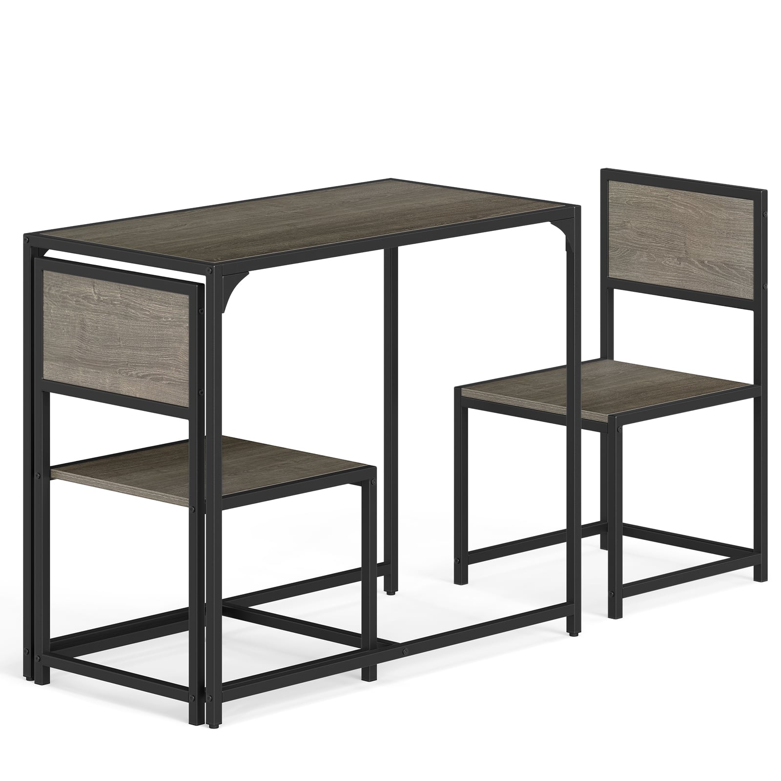 LYNOR 3 Piece Dining Table Set with Metal Frame and Low Back-Grey