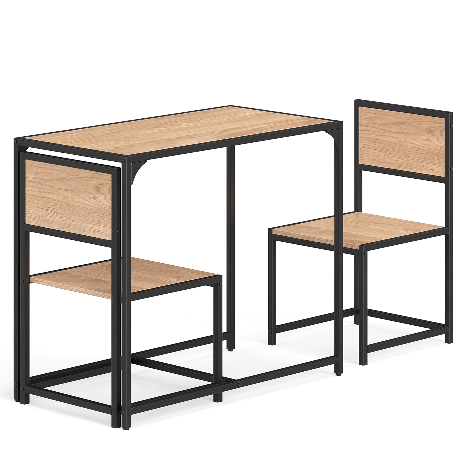LYNOR 3 Piece Dining Table Set with Metal Frame and Low Back-Natural