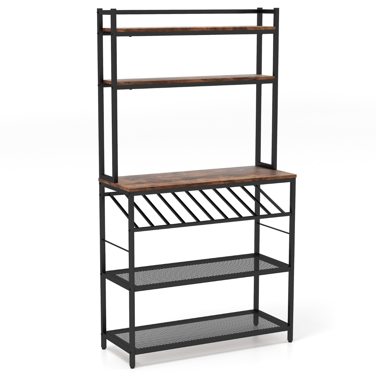 6-Tier Kitchen Bakerâ€ s Rack with Wine Storage-Brown