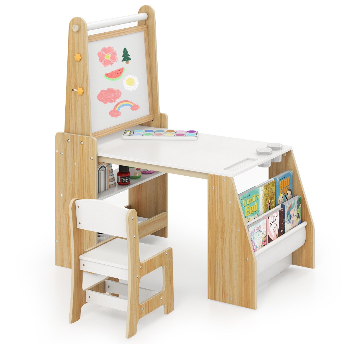 DARVELL Kids Art Table and Chair Set Multifunctional Kids Activity-Natural