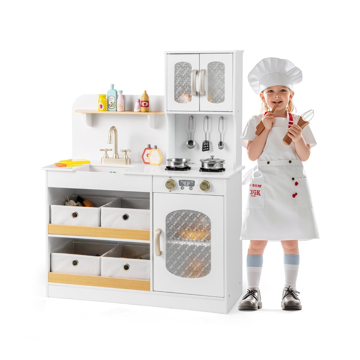Kids Play Kitchen with Fabric Drawers-White