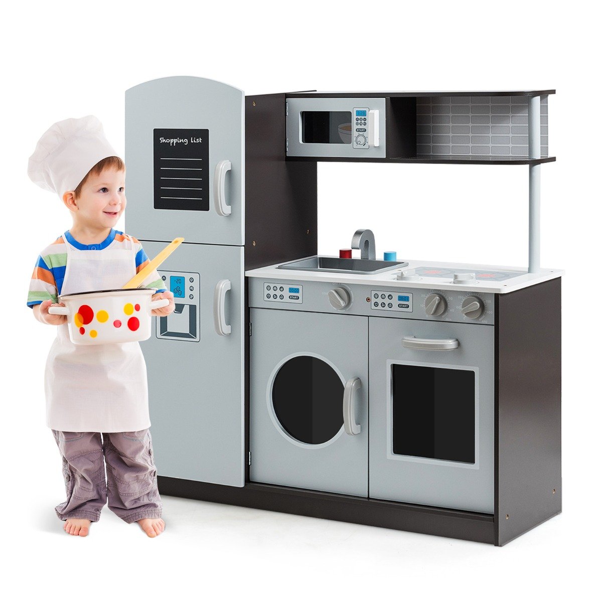 Kids Kitchen Toy - Kids Kitchen Set with Sink and Faucet, Stove, Oven and Microwave