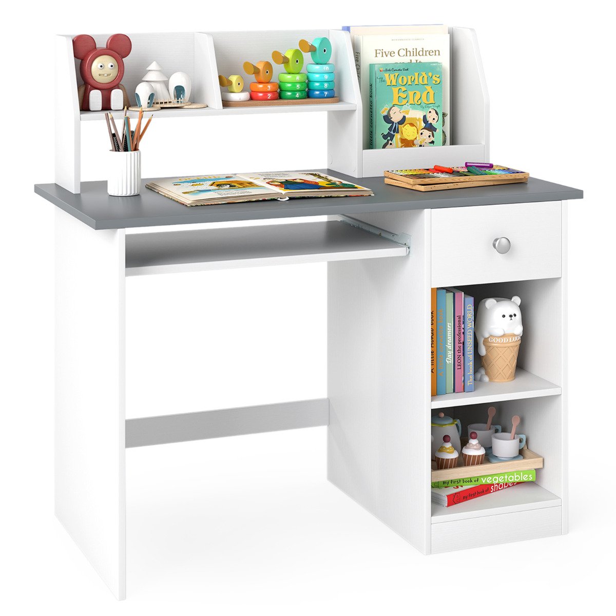DRAVENTON Kids Study Desk Multifunctional Student Desk-Grey