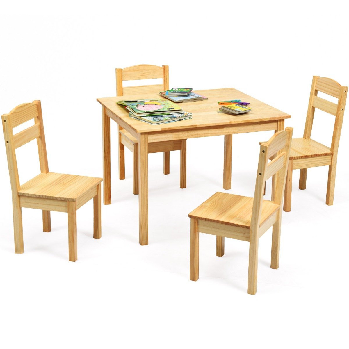NEMYZO Kids Table and 4 Chairs Set for Toddlers Dining, Drawing, Reading-Natural