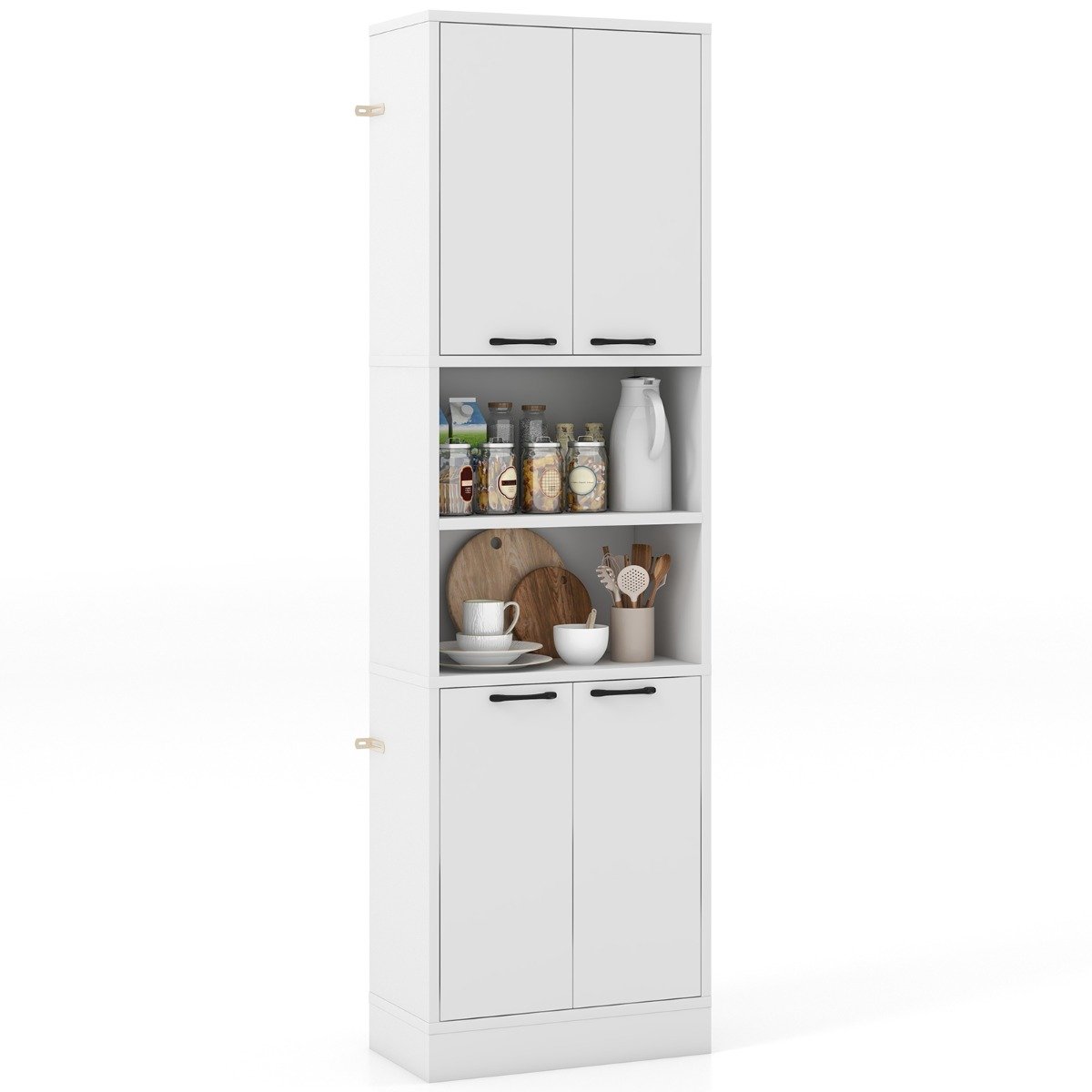 Kitchen Cabinet - 190cm Tall Freestanding Cupboard with Doors and Shelves-White