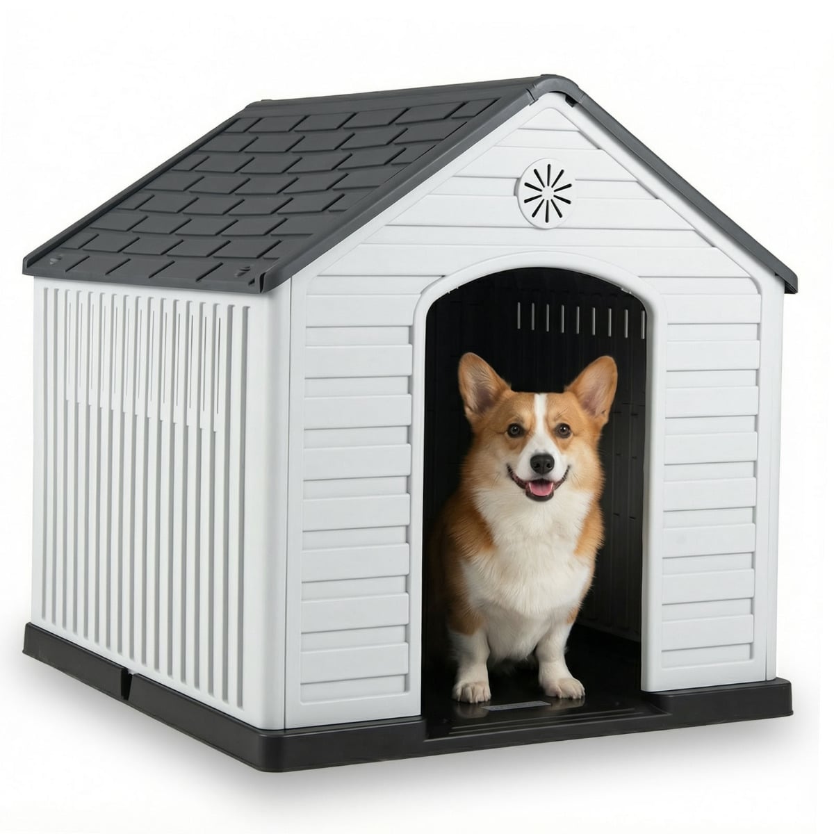 UORIN Large Plastic Dog House Waterproof Pet Shelter with Air Vents-Grey
