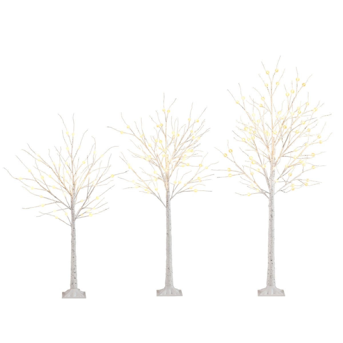 Lighted Birch Christmas Tree Set with LED Branch Tips - White