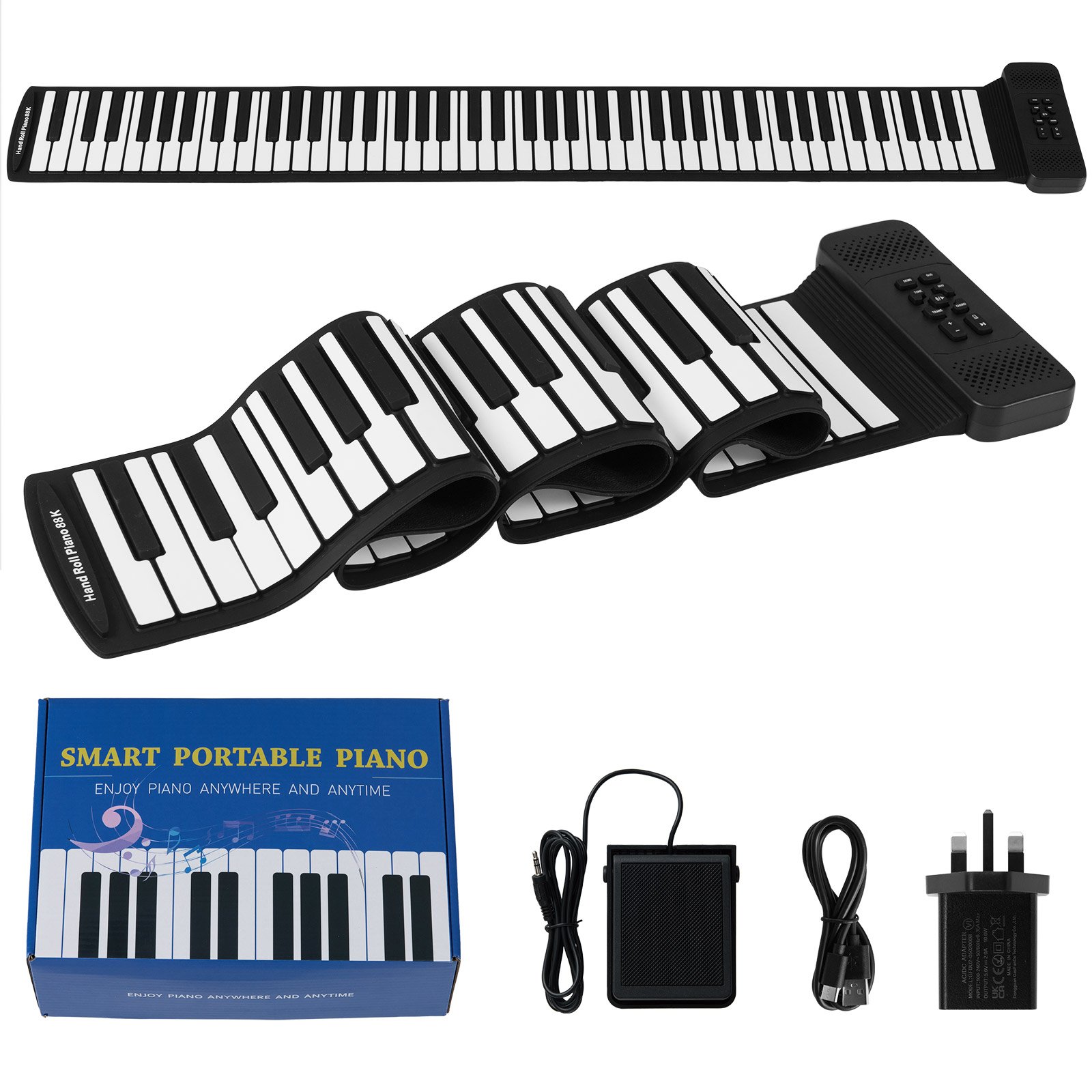 Portable Hand Roll Piano Keyboard with 128 Rhythms-Black