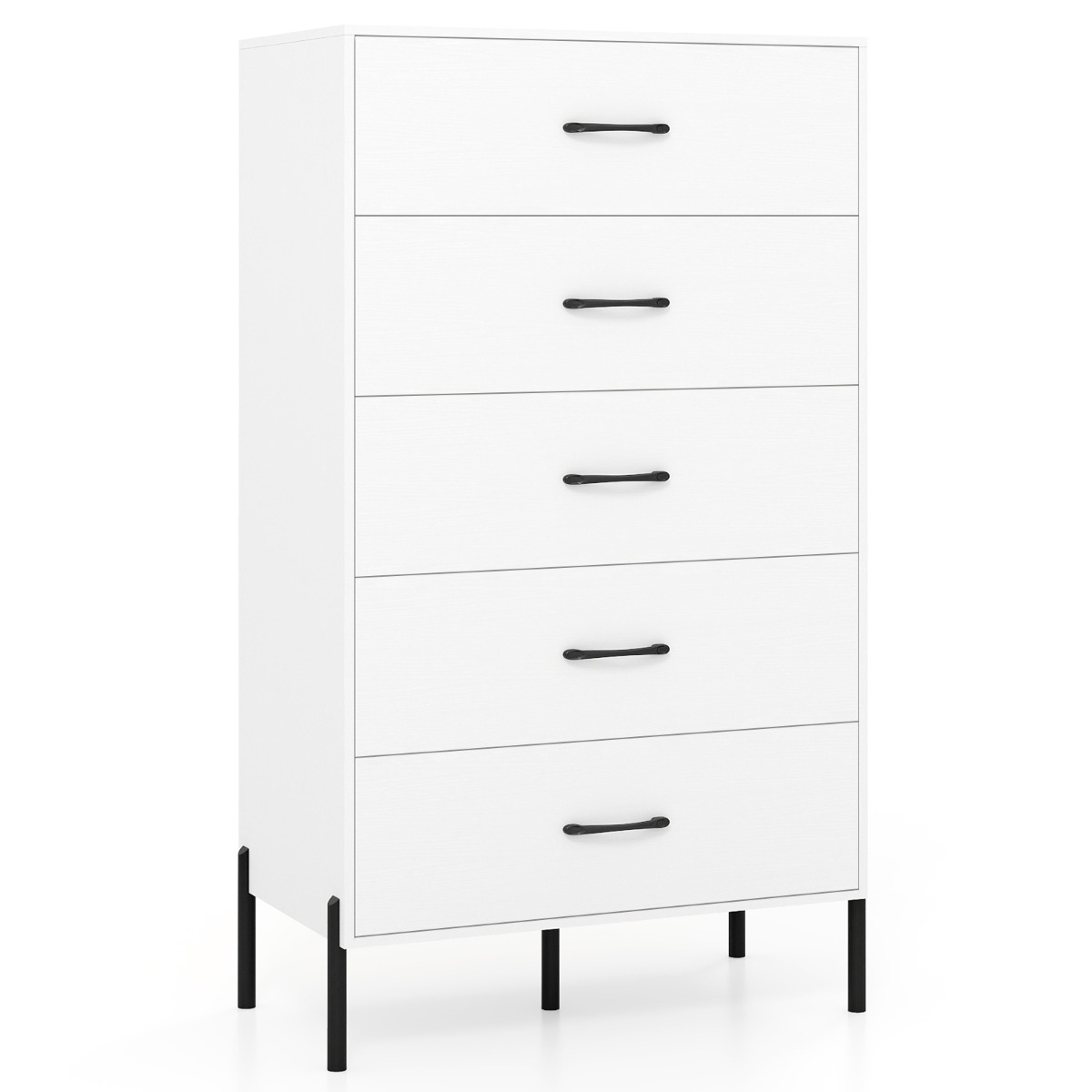 ZOST White Chest of Drawers - Tallboy, Medium-sized, 5 Drawers