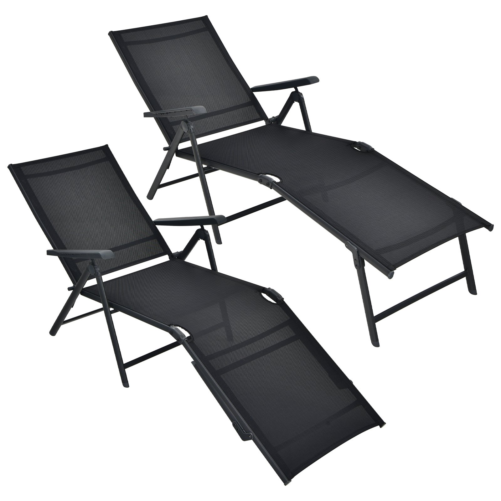Sun Lounger - Patio Foldable Chaise Lounge Chair Reclining with Adjustable Backrest-Black-2 Pack
